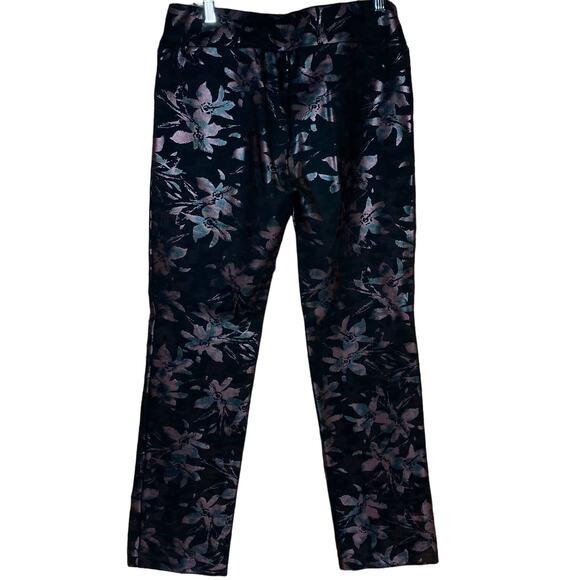 Soft Surroundings Twilight Floral Pull On Pants Leggings Metallic Black Size 8 - Picture 5 of 7